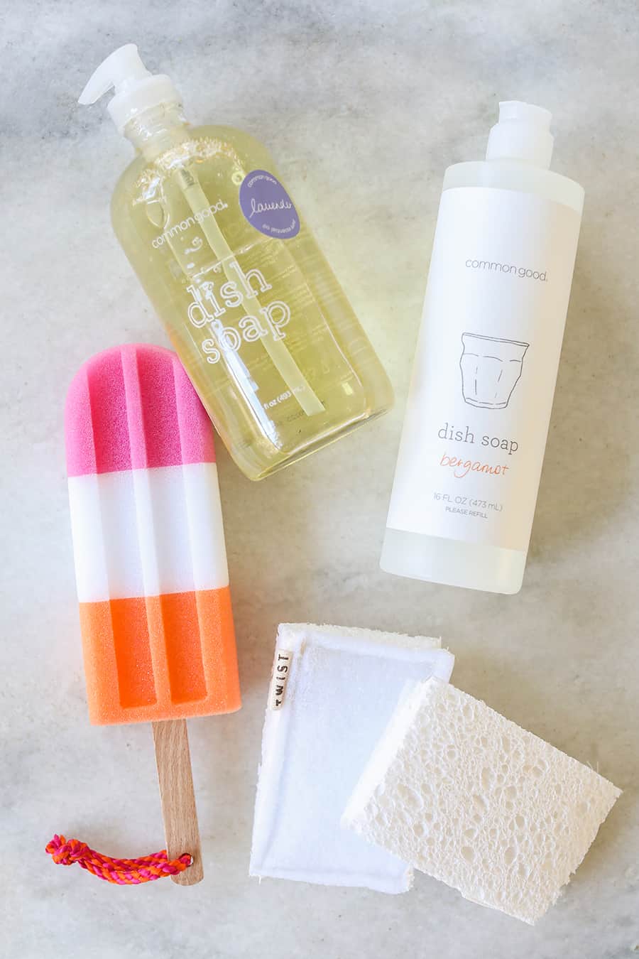 Charming natural cleaning products and a popsicle sponge