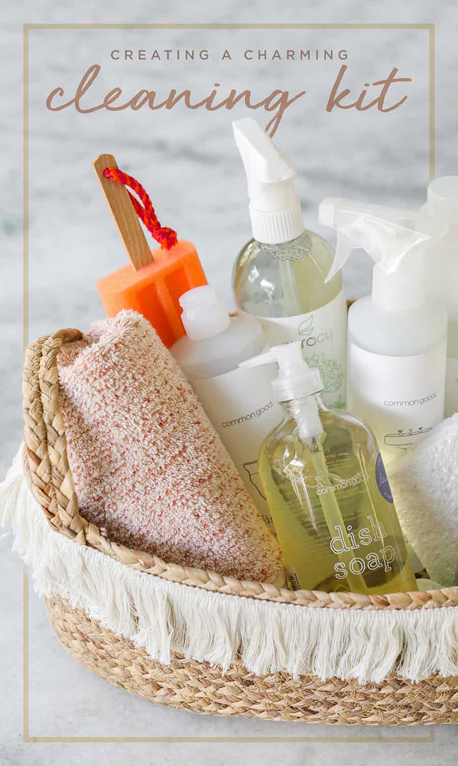 Home Cleaning kit with peach hand towel and basket from Target