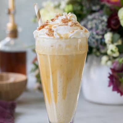 Caramel Coffee Milkshake with whipped cream and caramel.