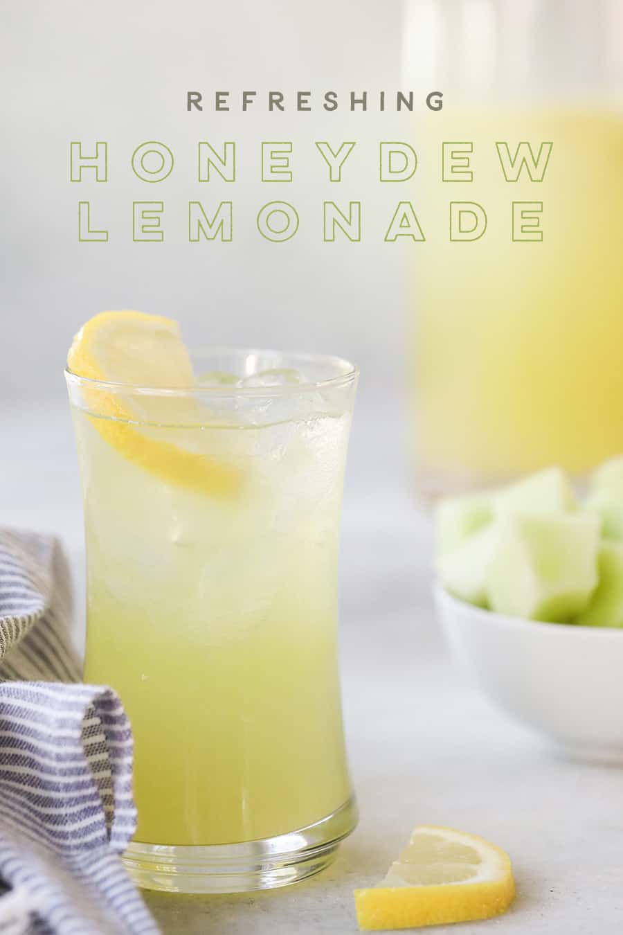 Honeydew Lemonade Recipe in Tall Glass with Lemon