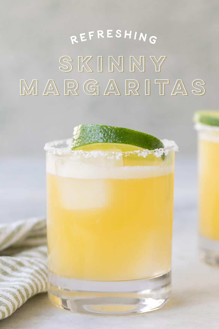 A skinny margarita made with fresh ingredients and a graphic over the photos. 