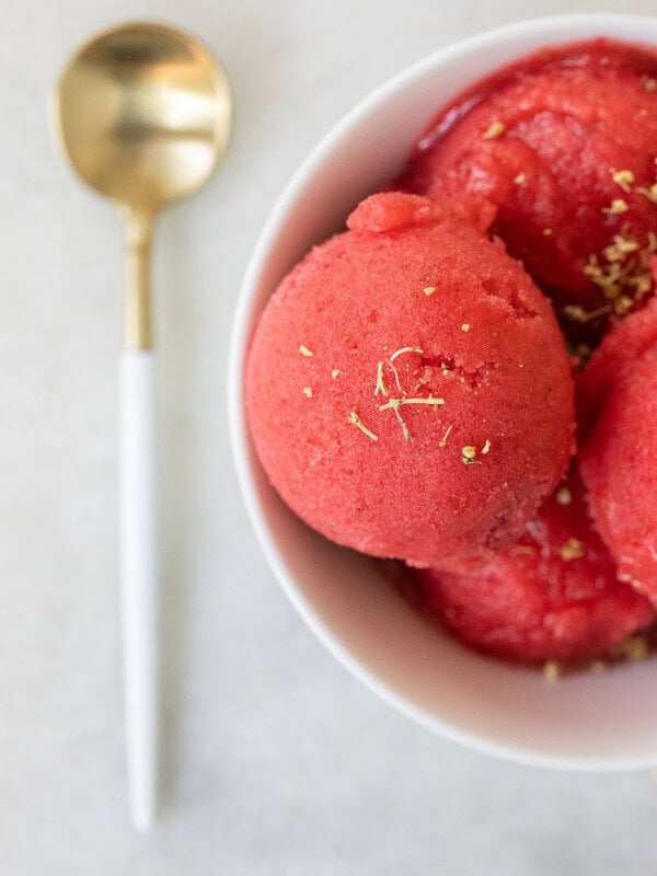 Strawberry sorbet dessert.