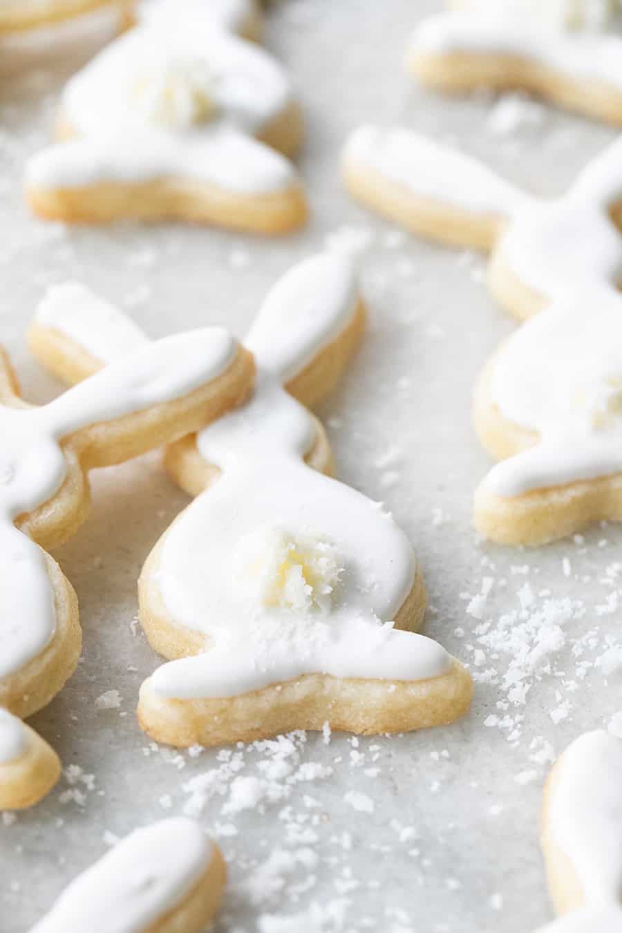 Bunny sugar cookies with a buttercream tail.