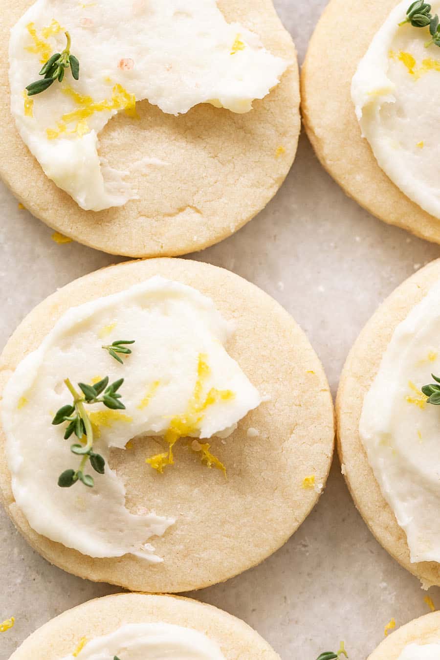 Lemon shortbread cookies with frosting and zest