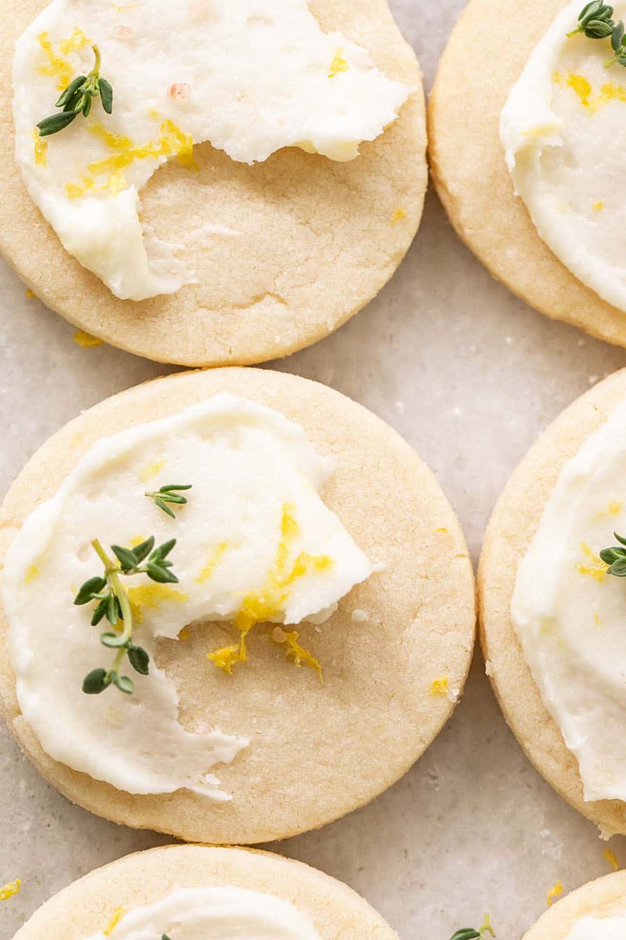 Lemon shortbread cookies with frosting and zest.