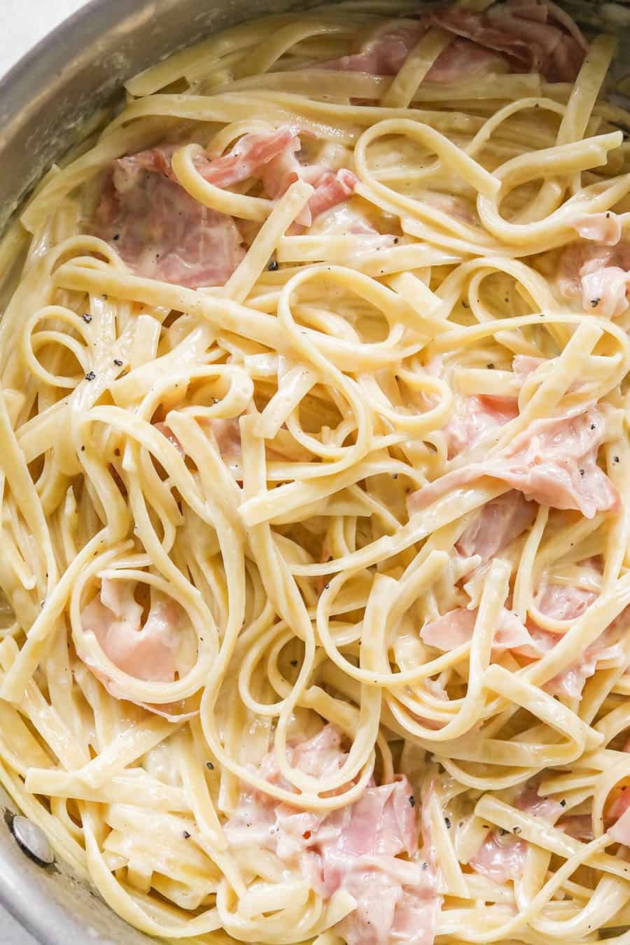 One Pan Fettuccine with Prosciutto in pan