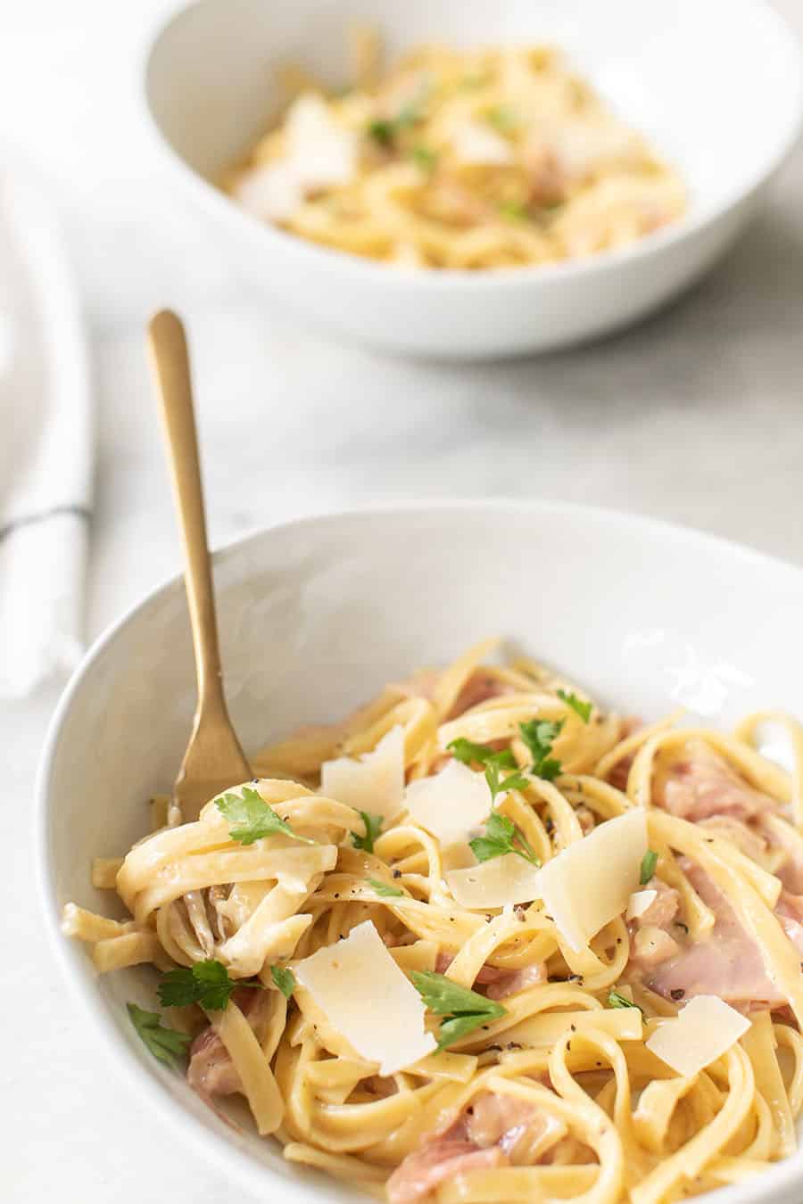 One Pan Fettuccine with Prosciutto