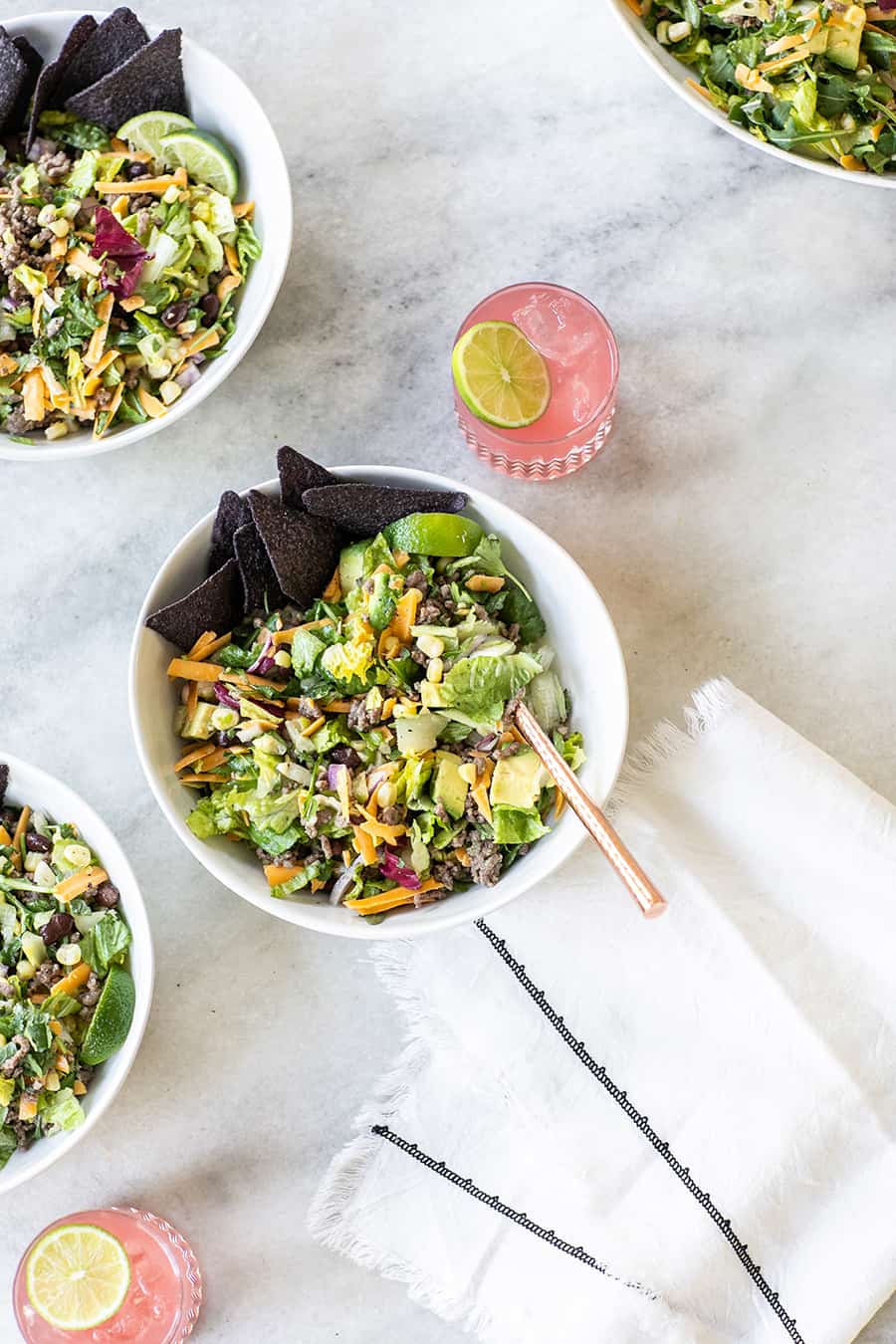 Taco salad bowls with margaritas 