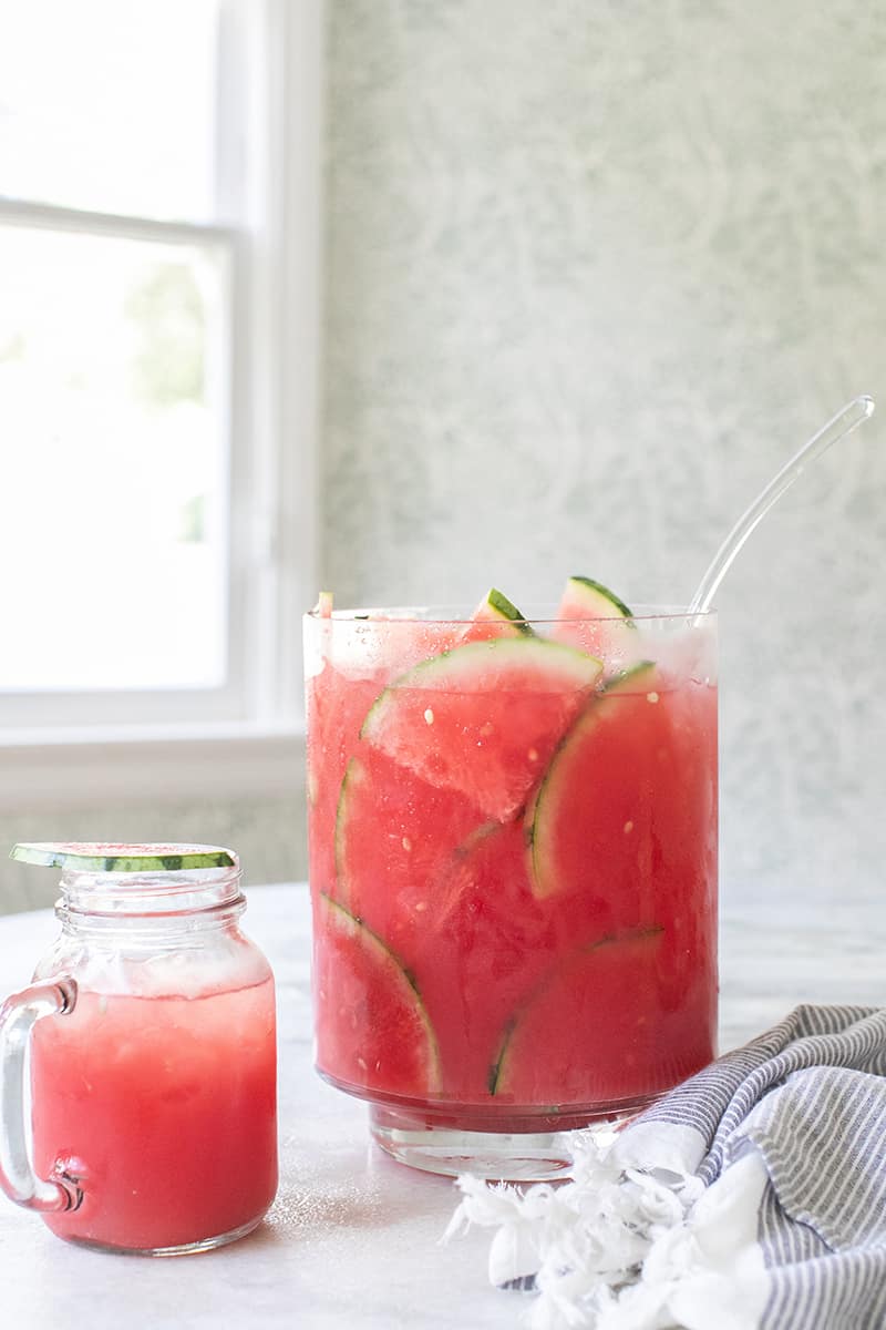 Watermelon Juice Cocktail Punch in a Punch Bowl