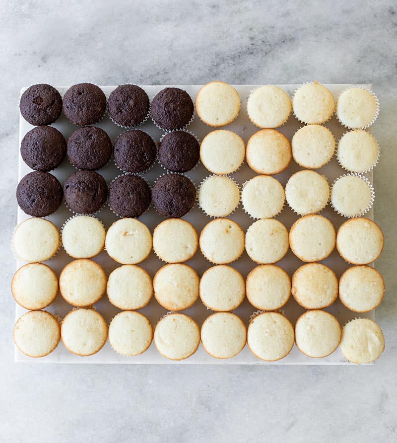 Mini cupcake cake in the shape of a flag without frosting. 