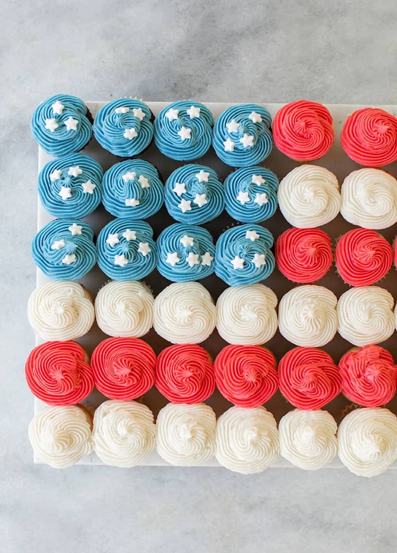 4th of July cake made from mini cupcakes. 