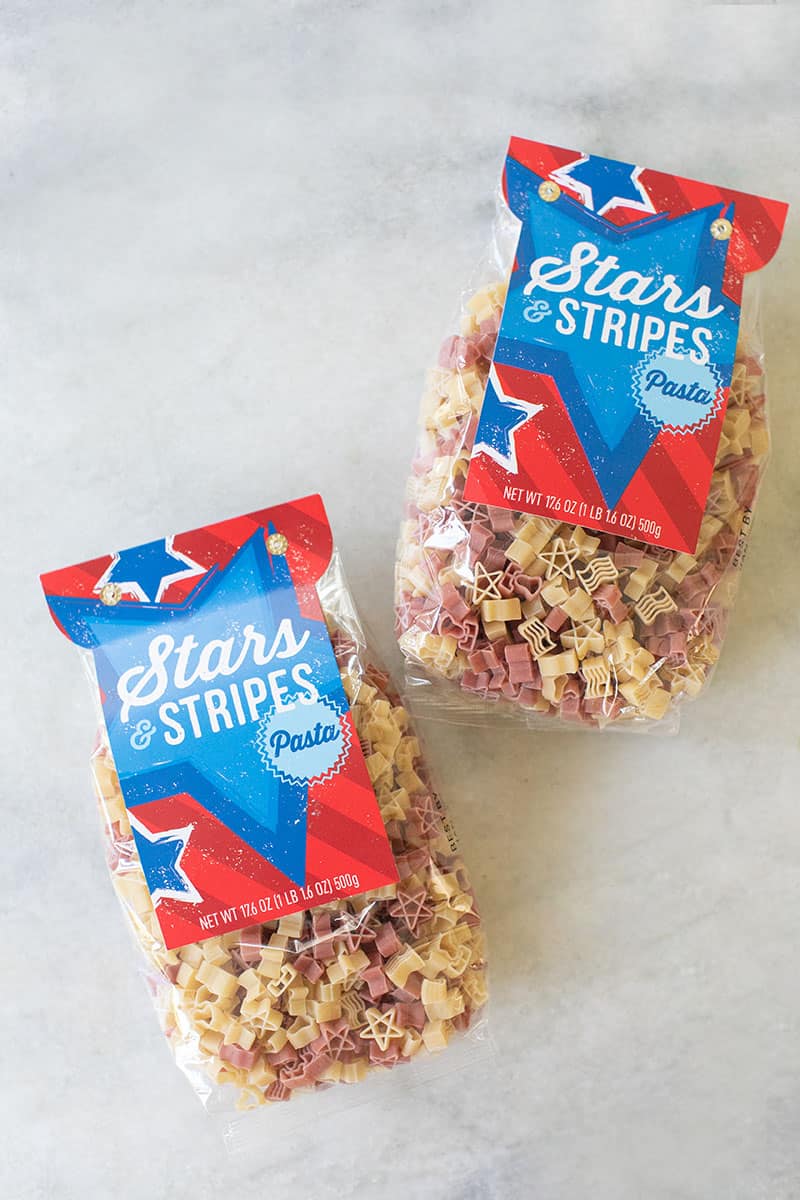 star and stripes pasta for the 4th of July.