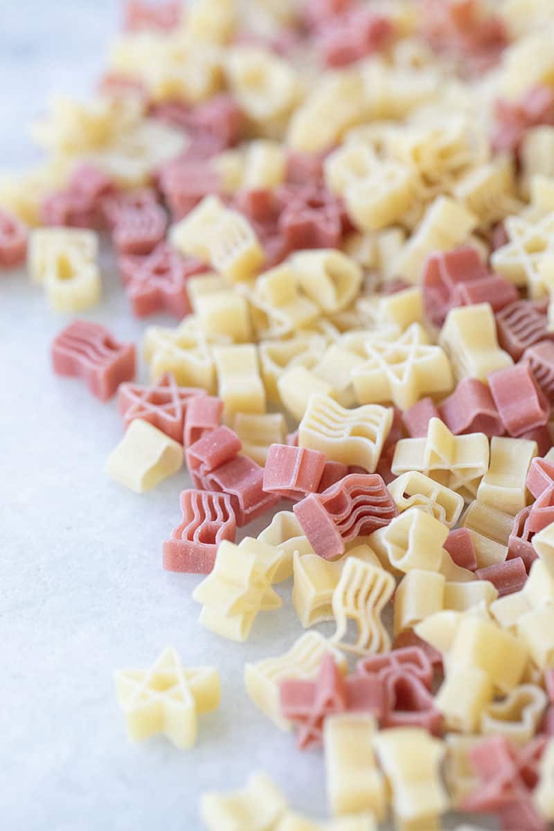 Red and White stars shaped pasta.