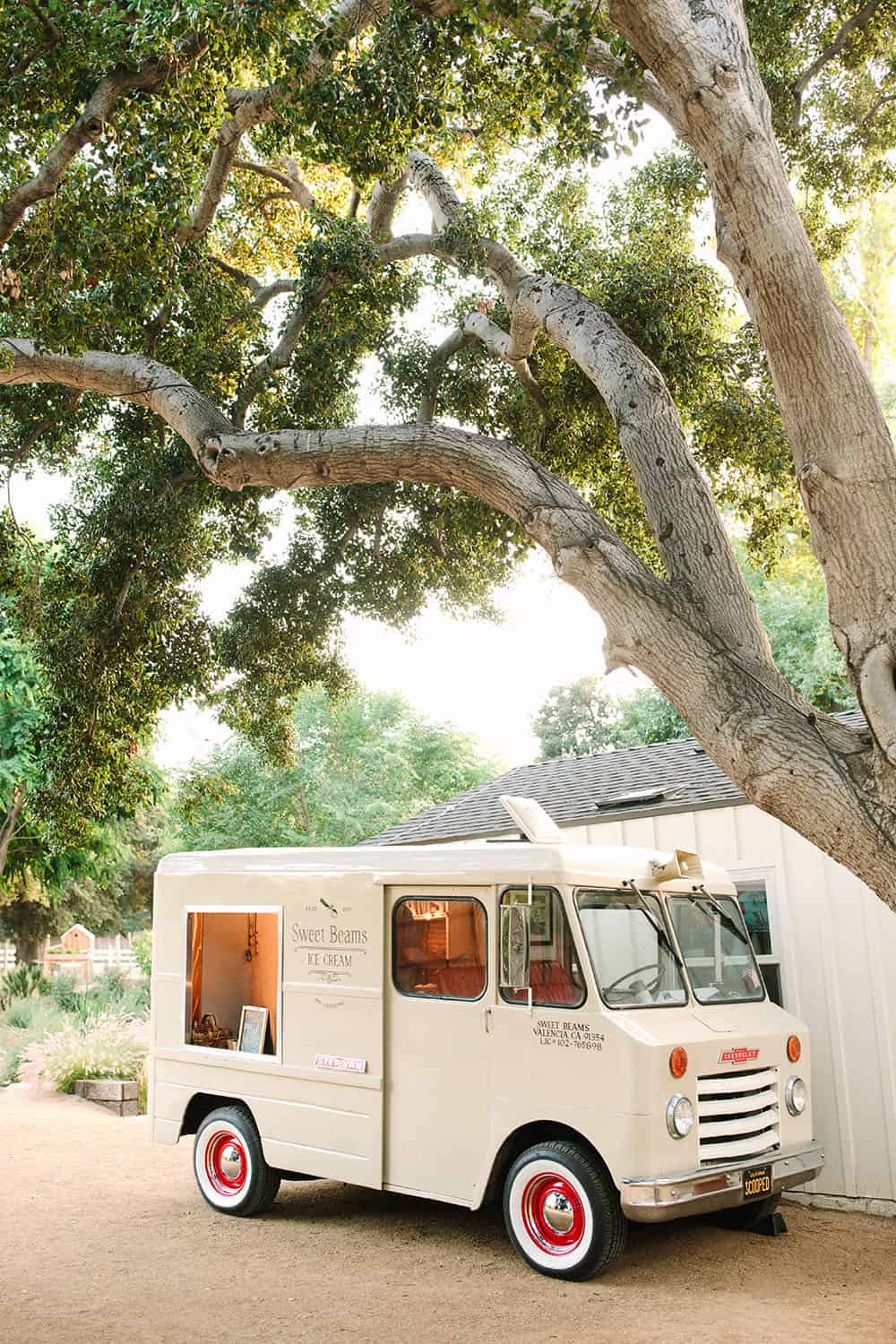 A charming ice cream truck in a backyard for a summer party.