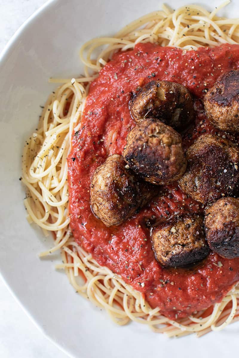 Meatballs in a homemade red sauce.