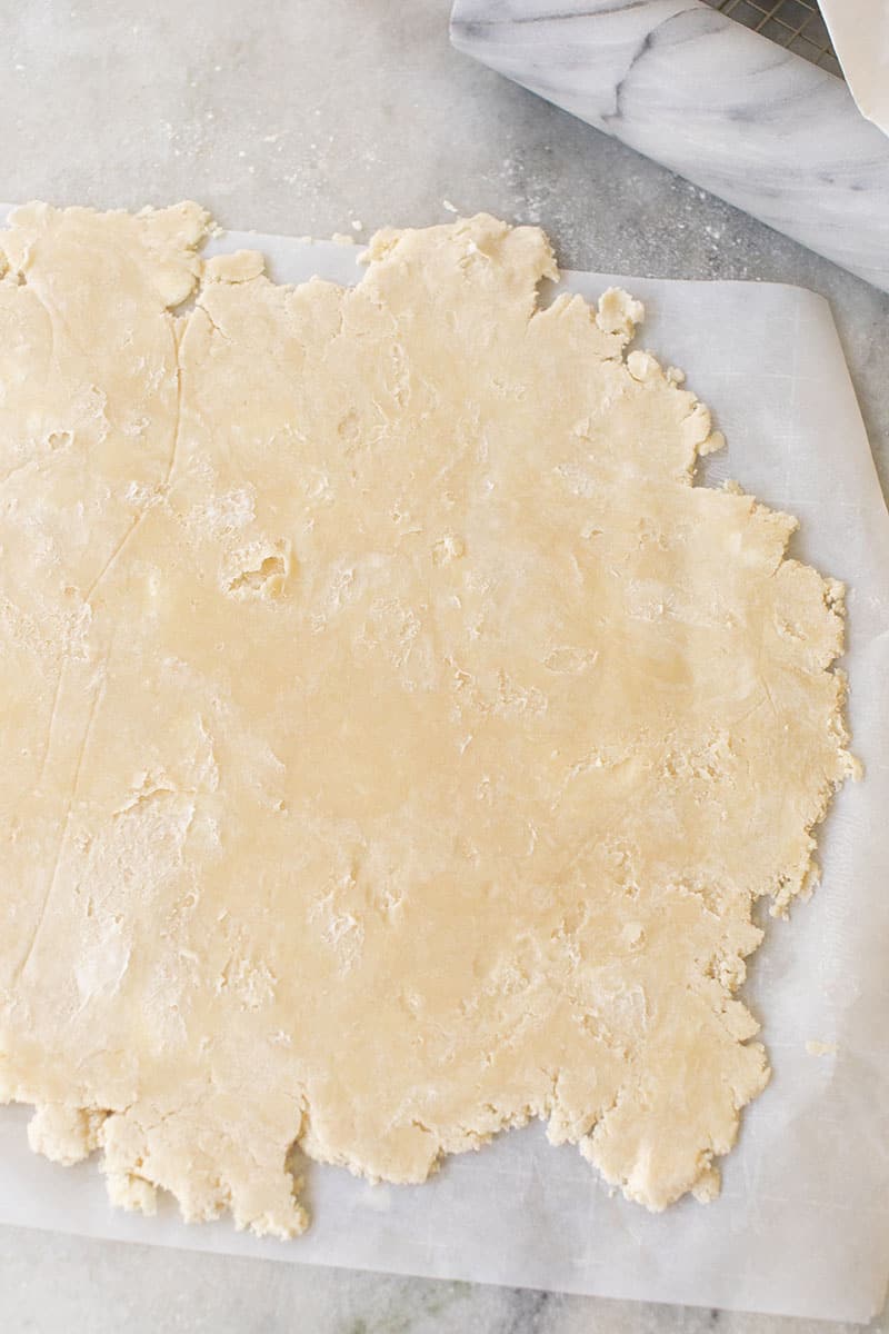 Pie crust rolled out on a table