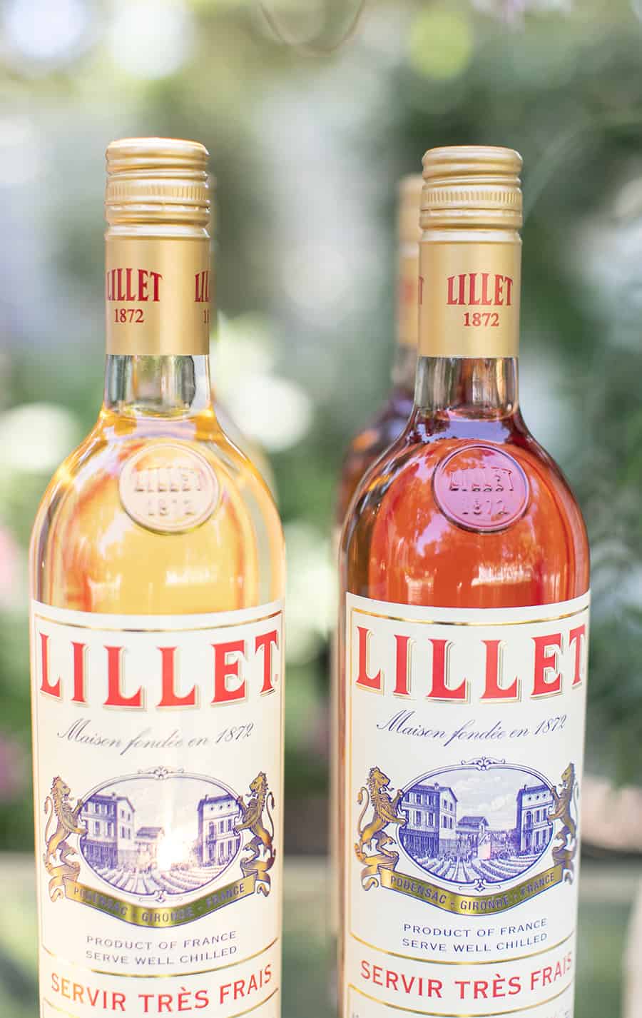 Bottles on Lillet on Bar cart