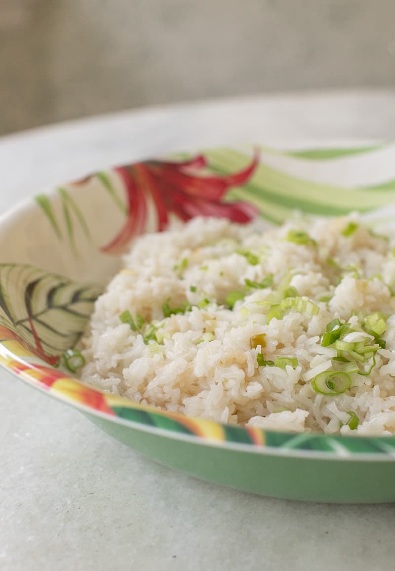 Coconut rice in tropical bowl.