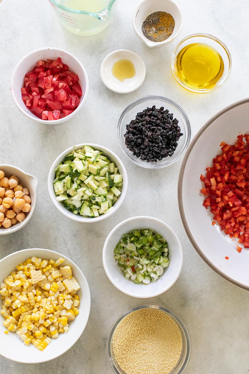 Chopped colorful vegetables to make a summer salad.