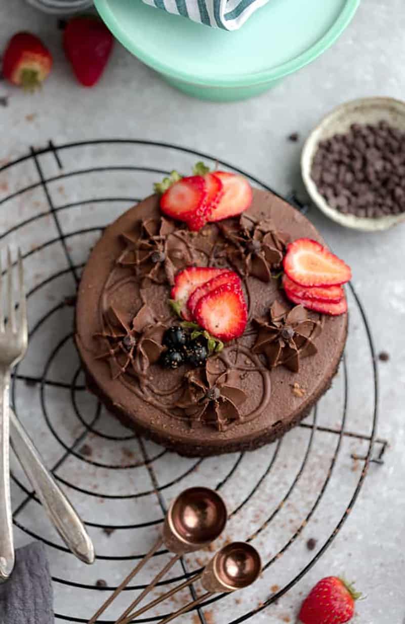 Chocolate Keto cake with strawberries 