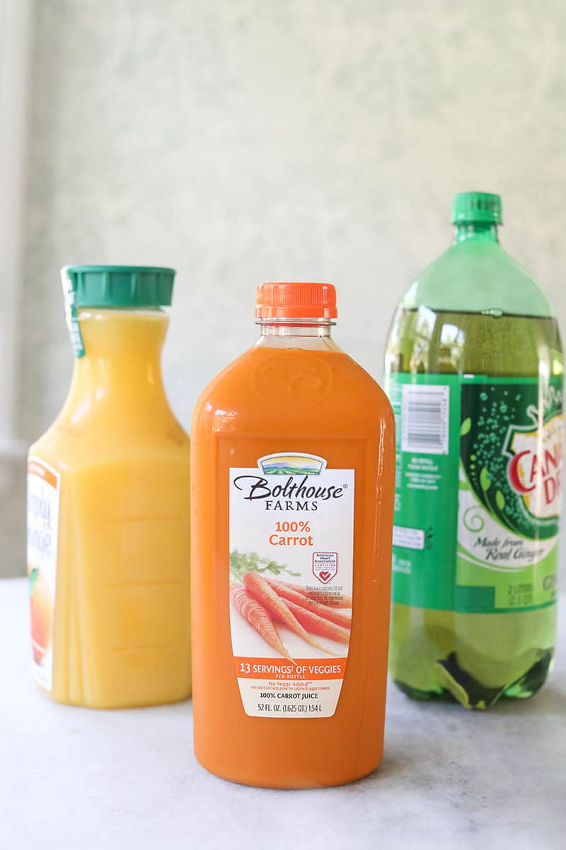 Carrot juice, orange juice and ginger ale.