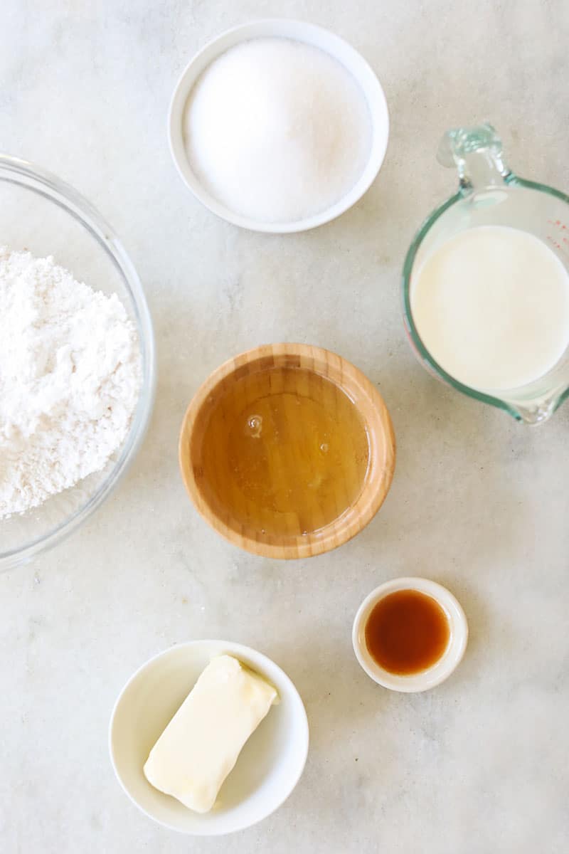 Ingredients in small bowls to make cupcakes.