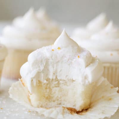 Vanilla cupcake with vanilla frosting.