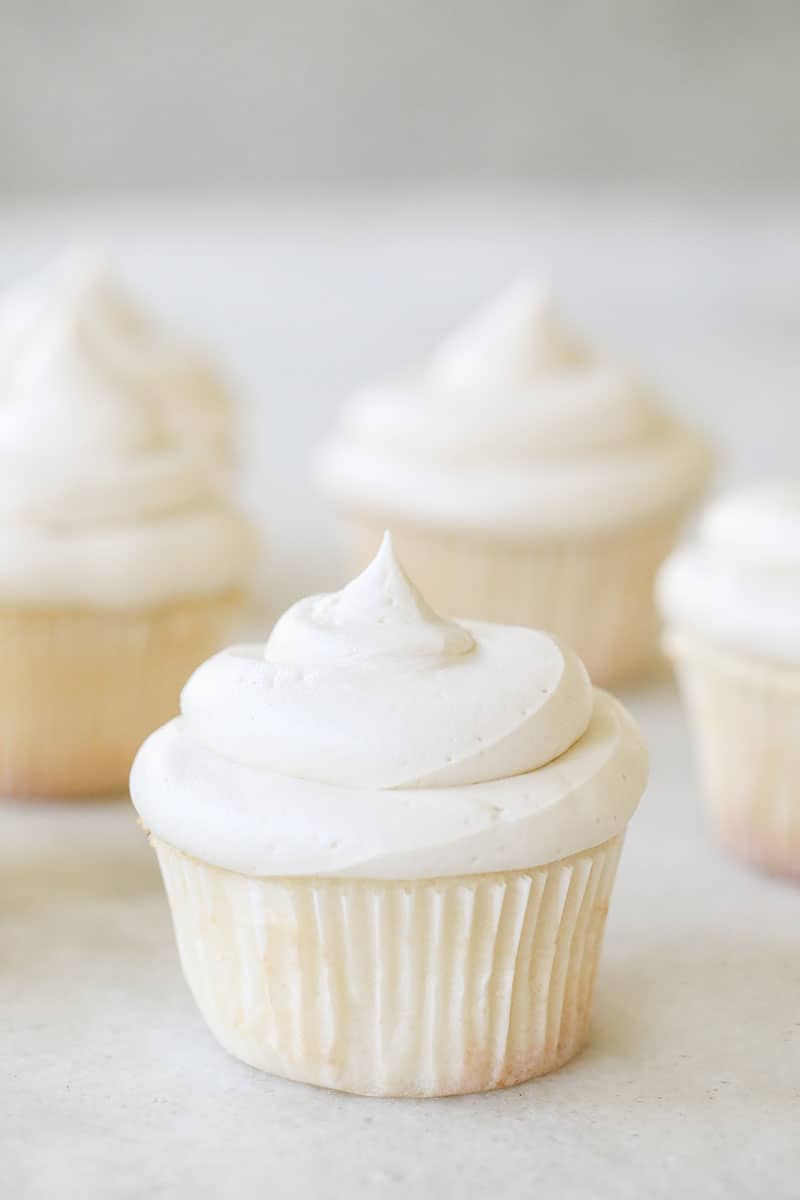 A simple vanilla cupcake recipe with vanilla buttercream.