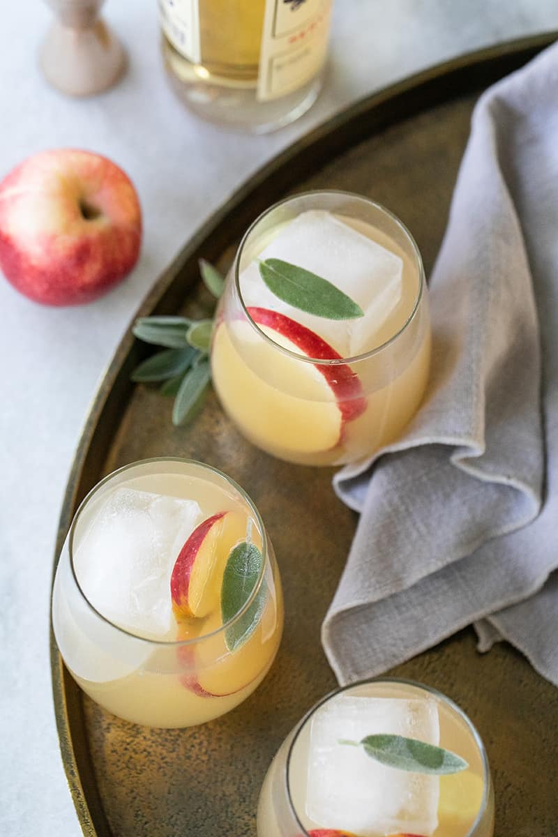 Fall cocktails made with apple and ginger, white wine and Lillet. The perfect Thanksgiving cocktails!