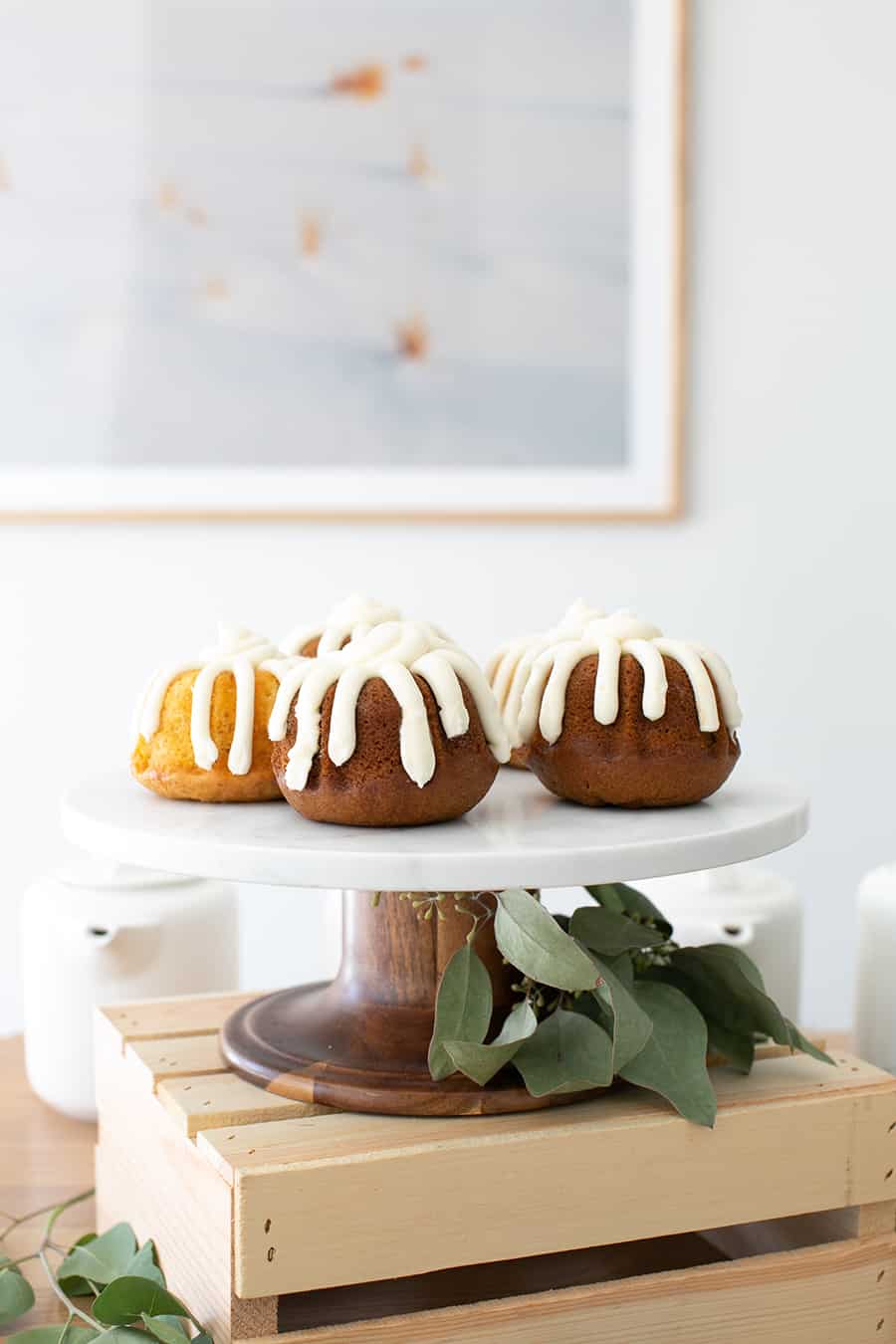 Mini bundt cakes on cake stand