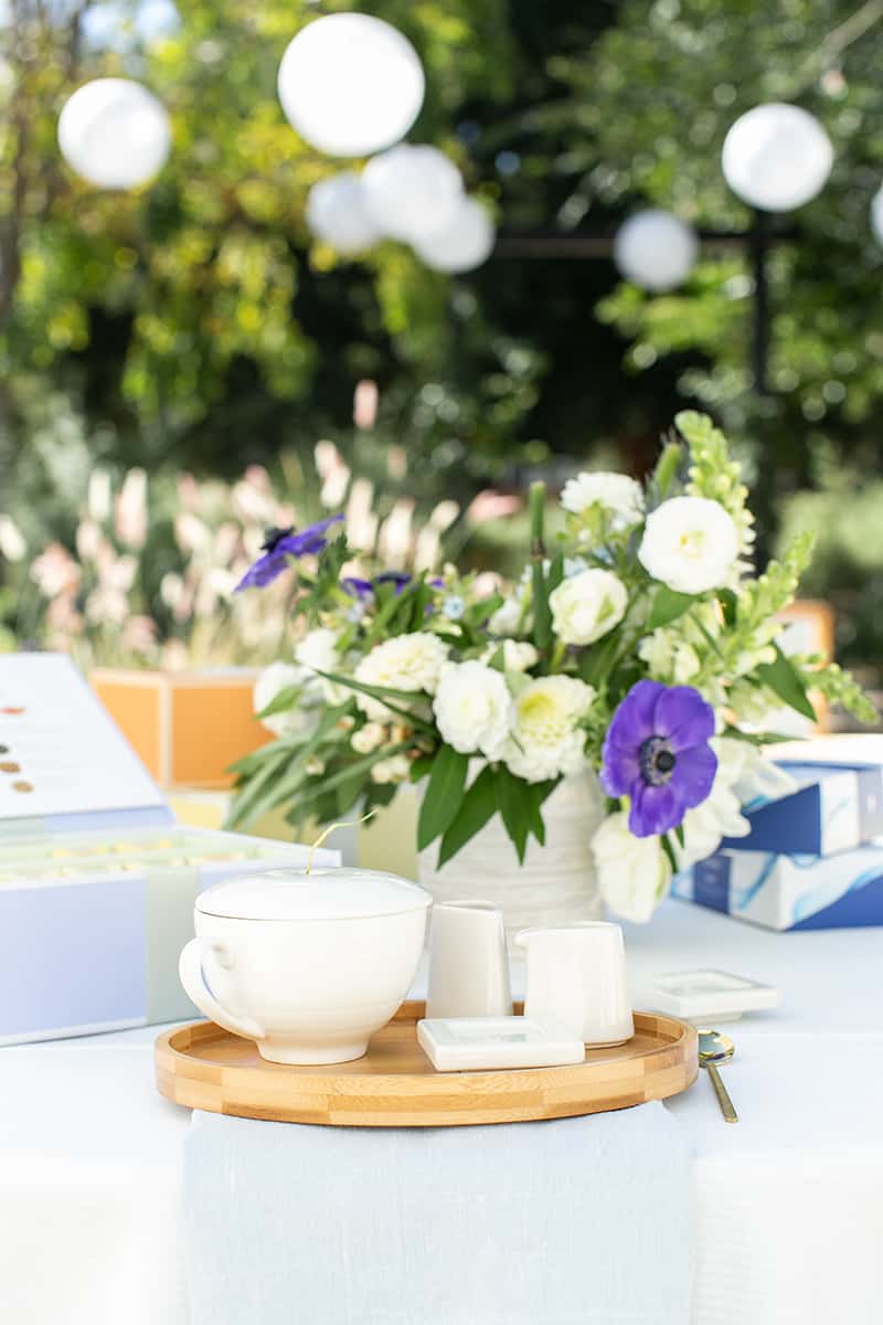 Tea set and flowers for a bridal shower 