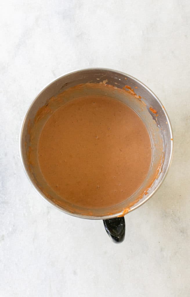 Pumpkin pie filling in a bowl. 