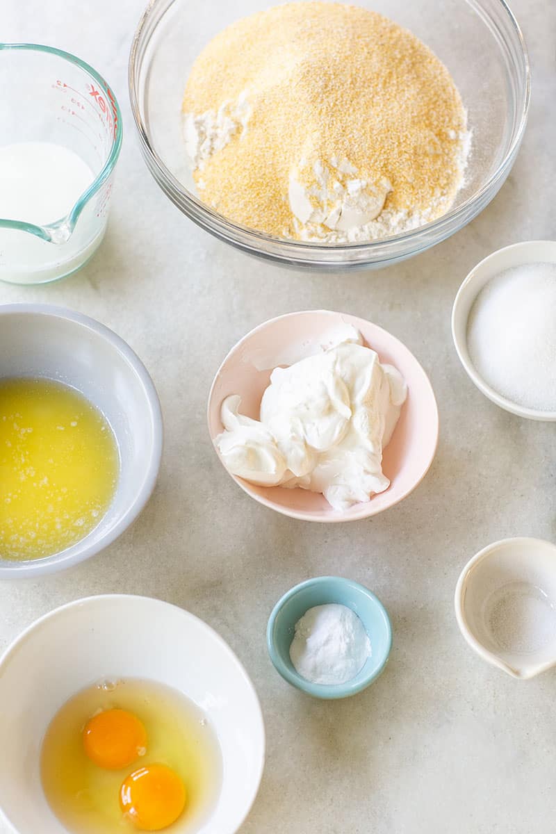 Ingredients to make cornbread muffins. 