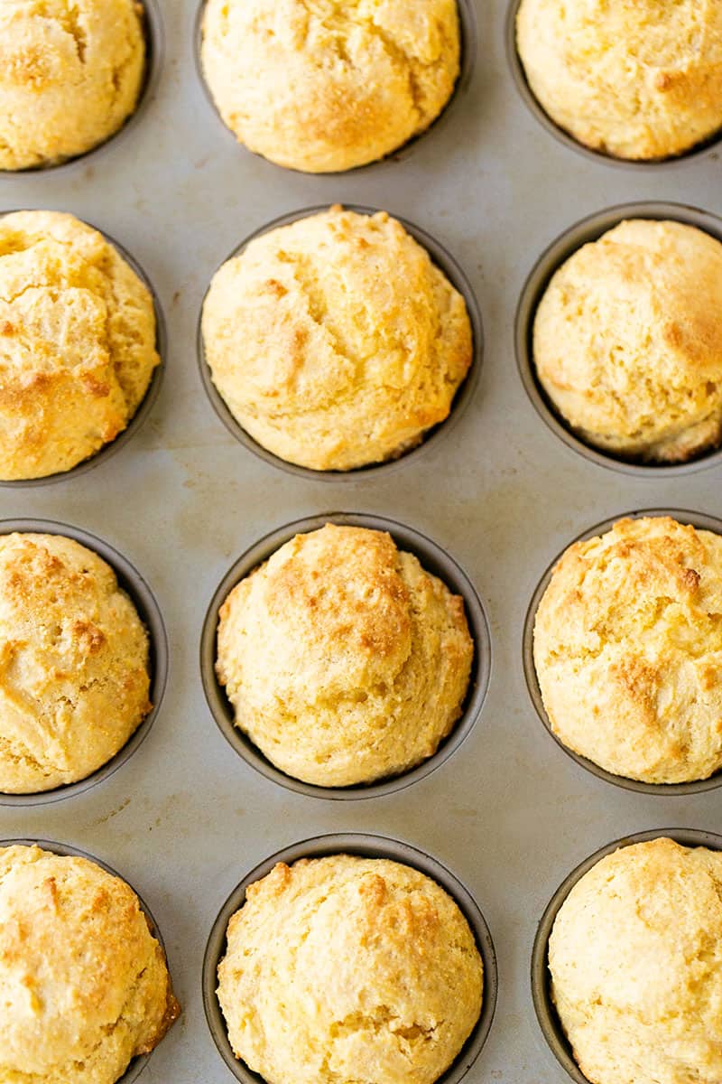 Easy cornbread muffins in a muffin tin.