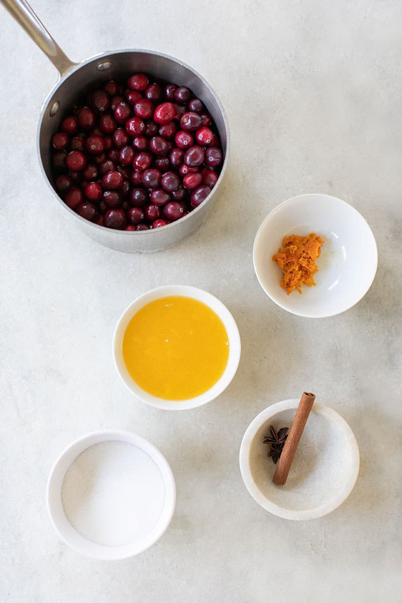 Ingredients to make homemade cranberry sauce. 