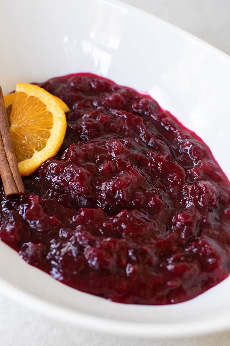 The best cranberry sauce served in a white bowl for Thanksgiving. 