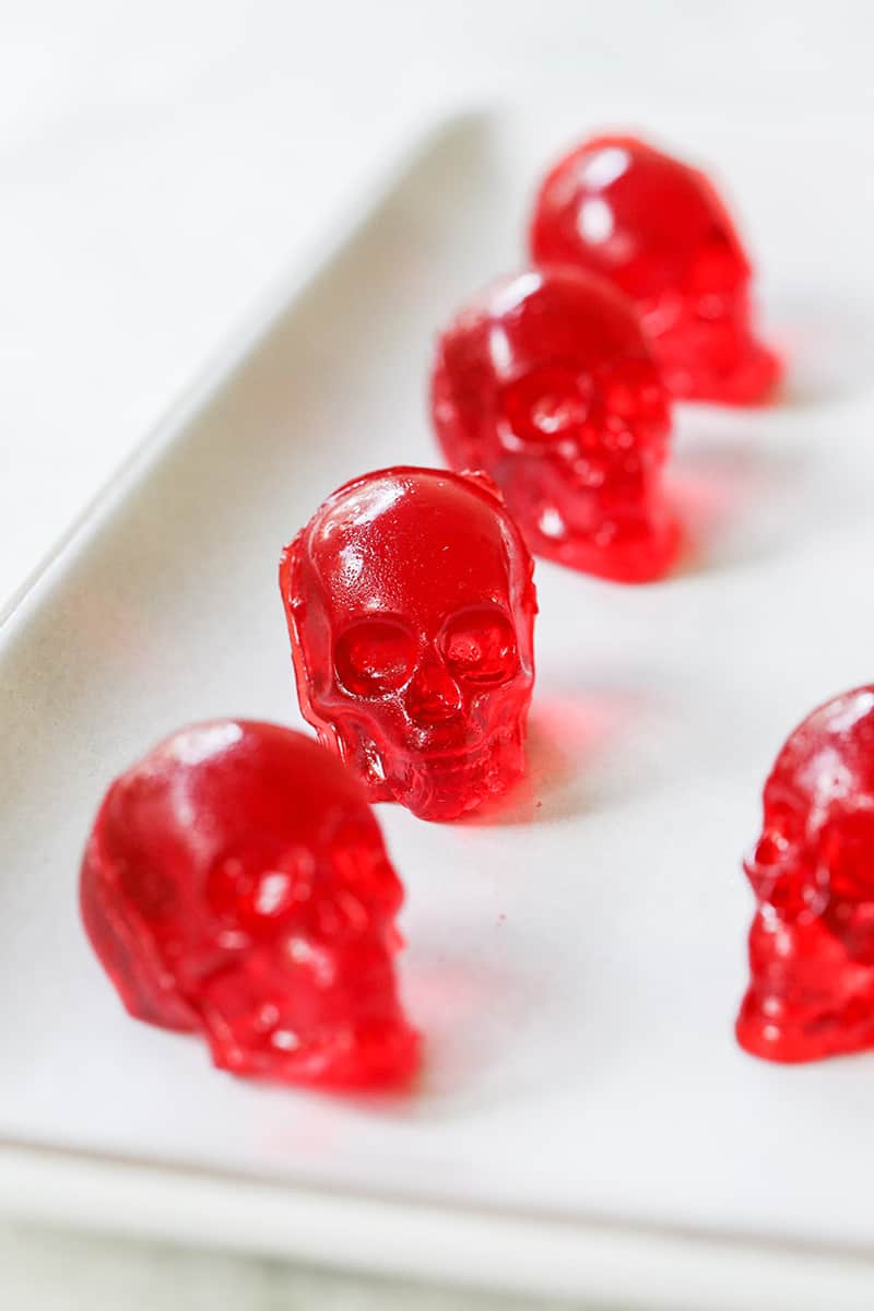 Mini skull jello shots on a platter 