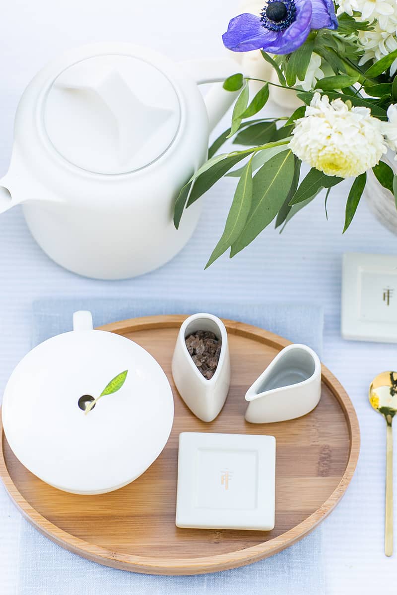 tea set with sugar and flowers and kettle for bridal shower 