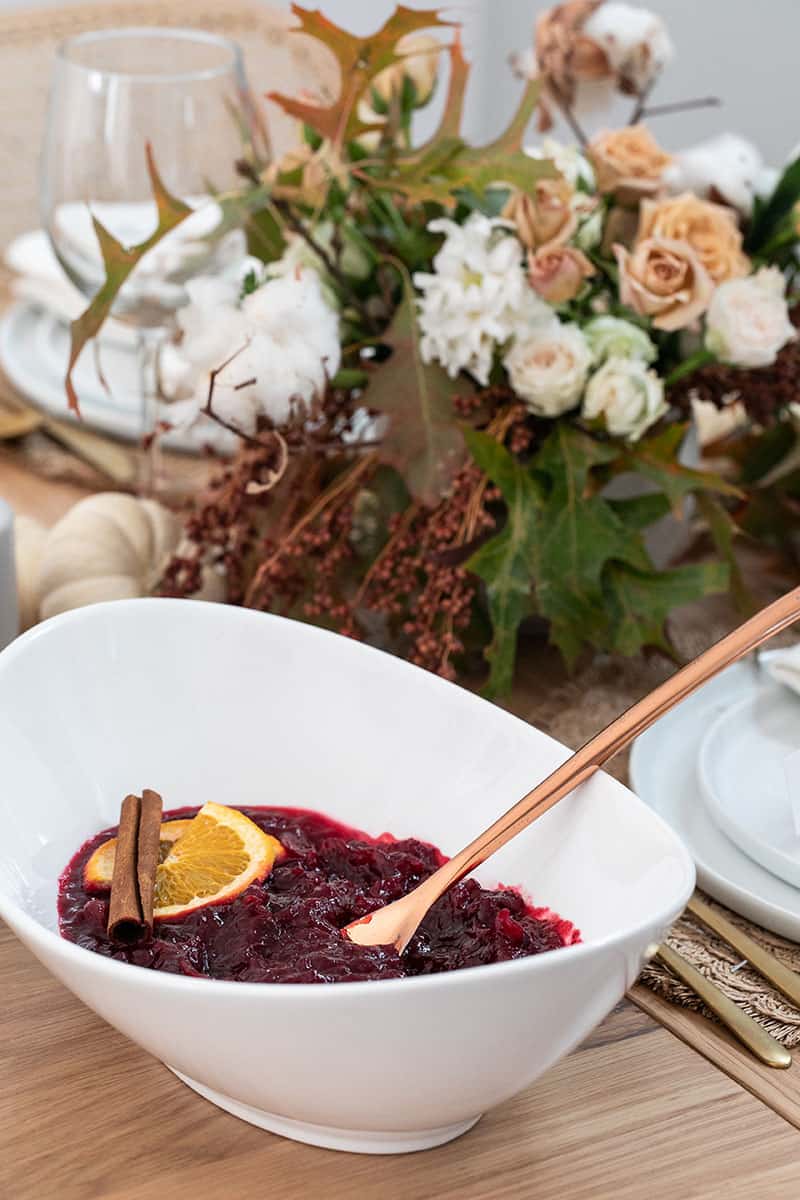 Homemade Cranberry Sauce with a Brass Spoon. 