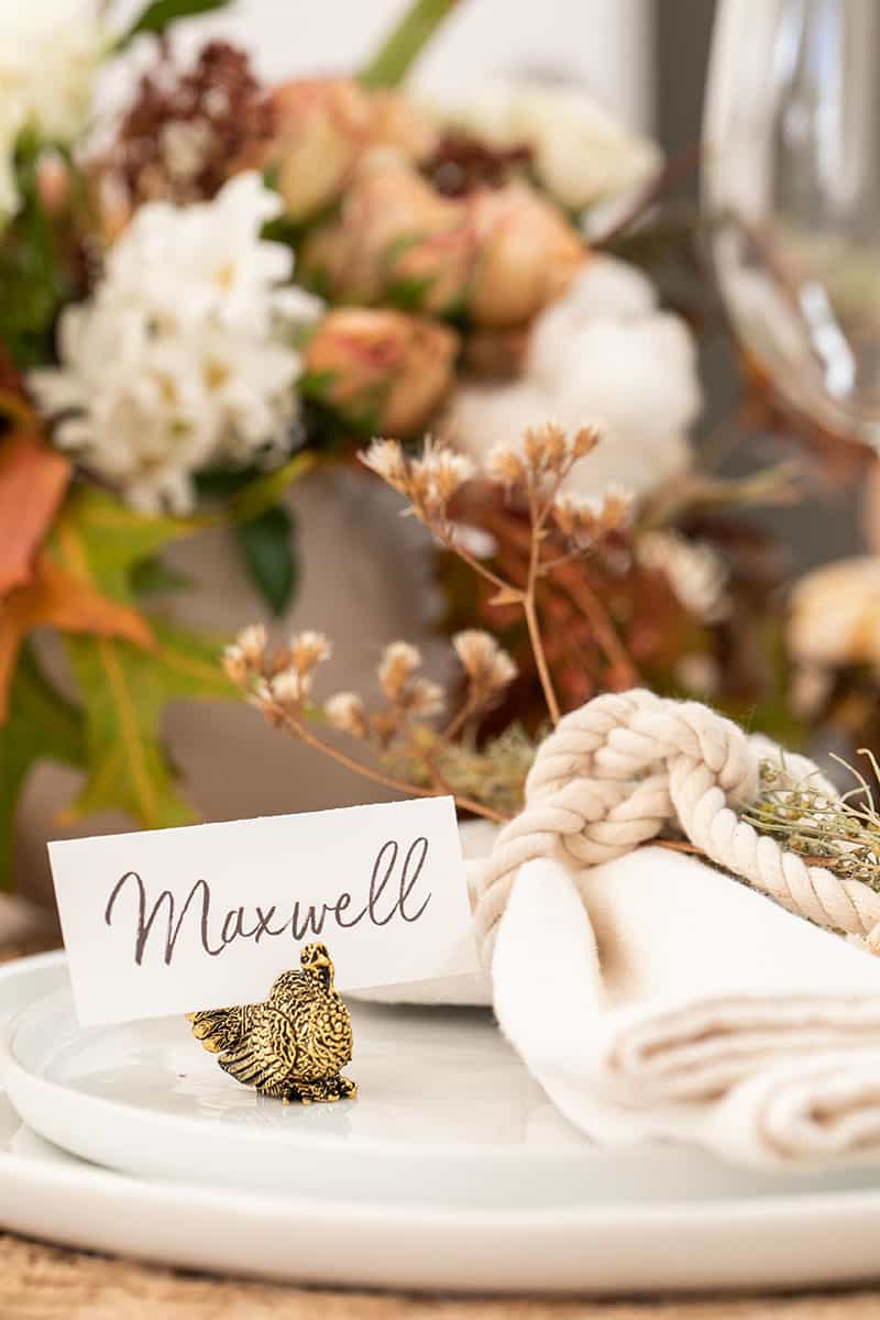 Place cards in gold turkey