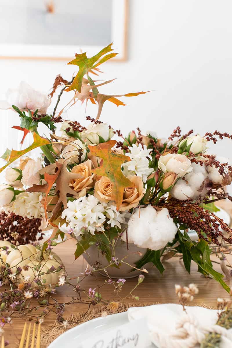 Fall flower arrangement for Thanksgiving.