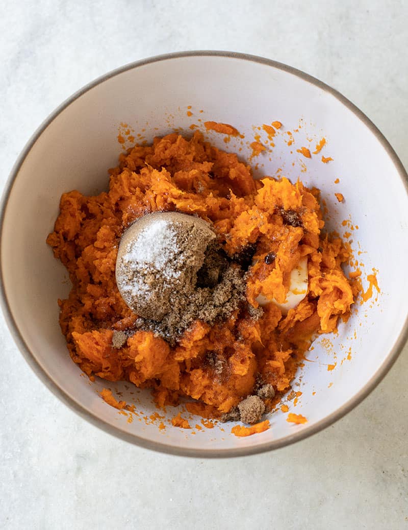 Mashed sweet potatoes with brown sugar and butter. 