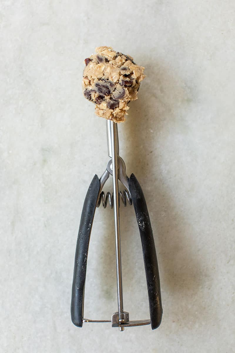 Cookie dough on a scooper