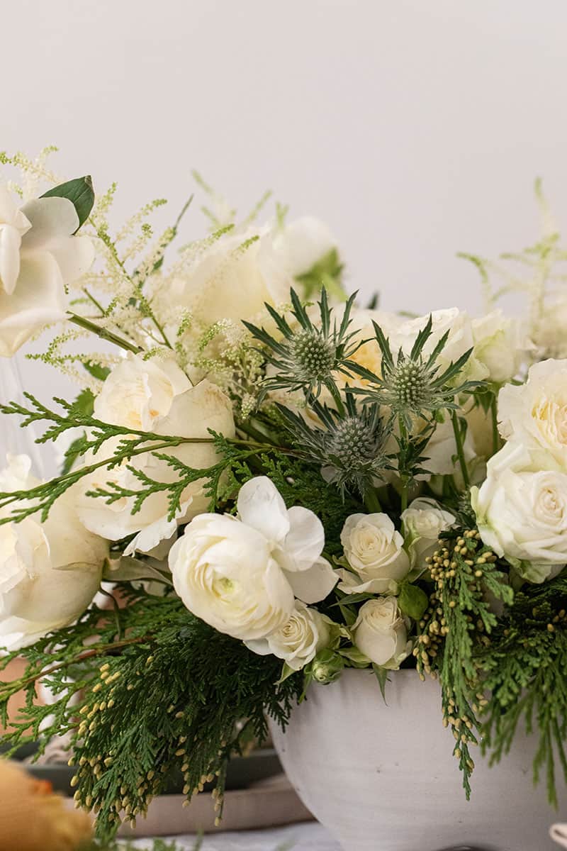 White and Green winter flower arrangement - whipped cream