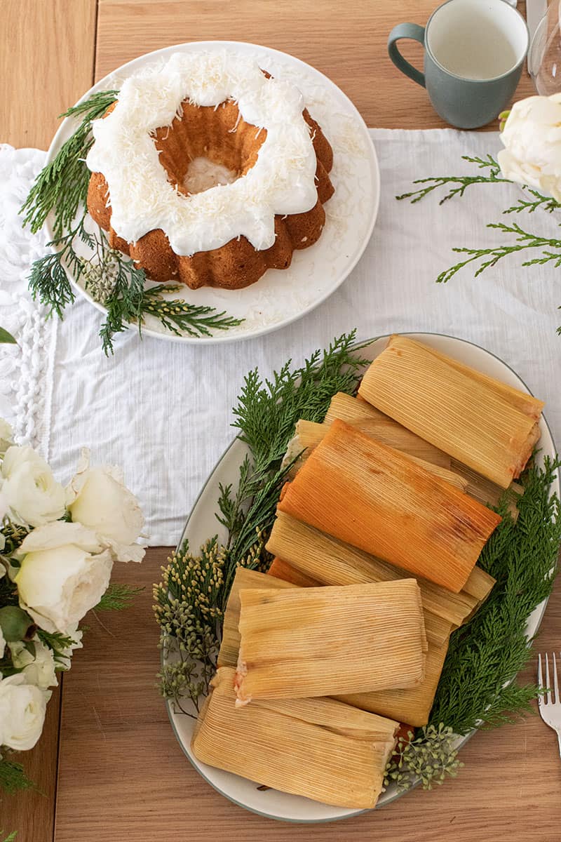 Tamales and coconut cake for Christmas dinner. - baked pasta