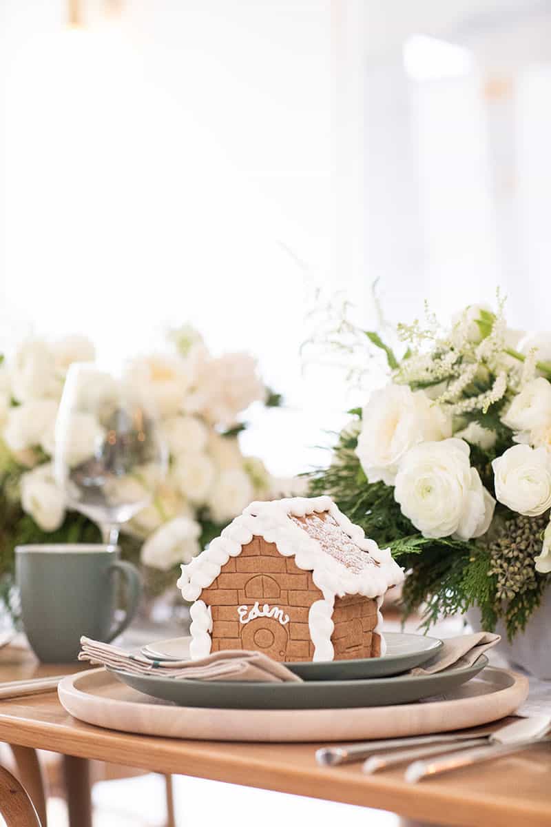 Gingerbread house with Eden written on it in frosting. - smoked salmon