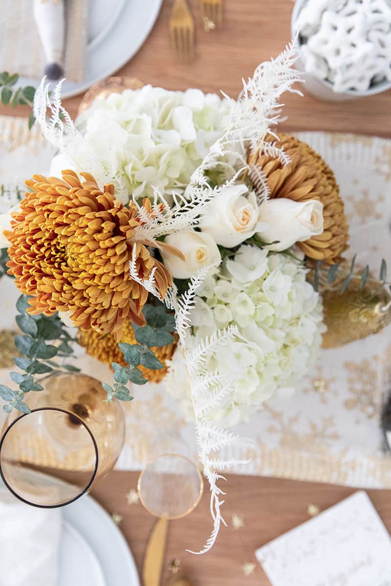 Flowers on a table setting.