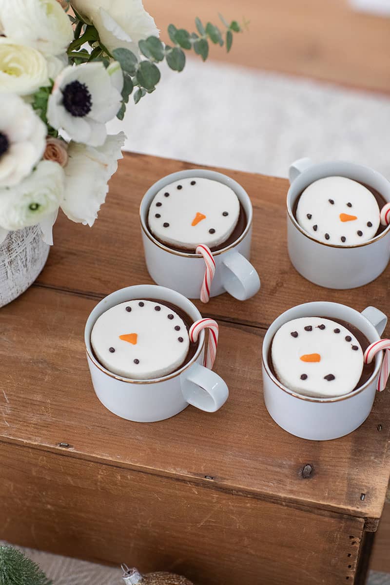 Marshmallow snowmen in hot coco.