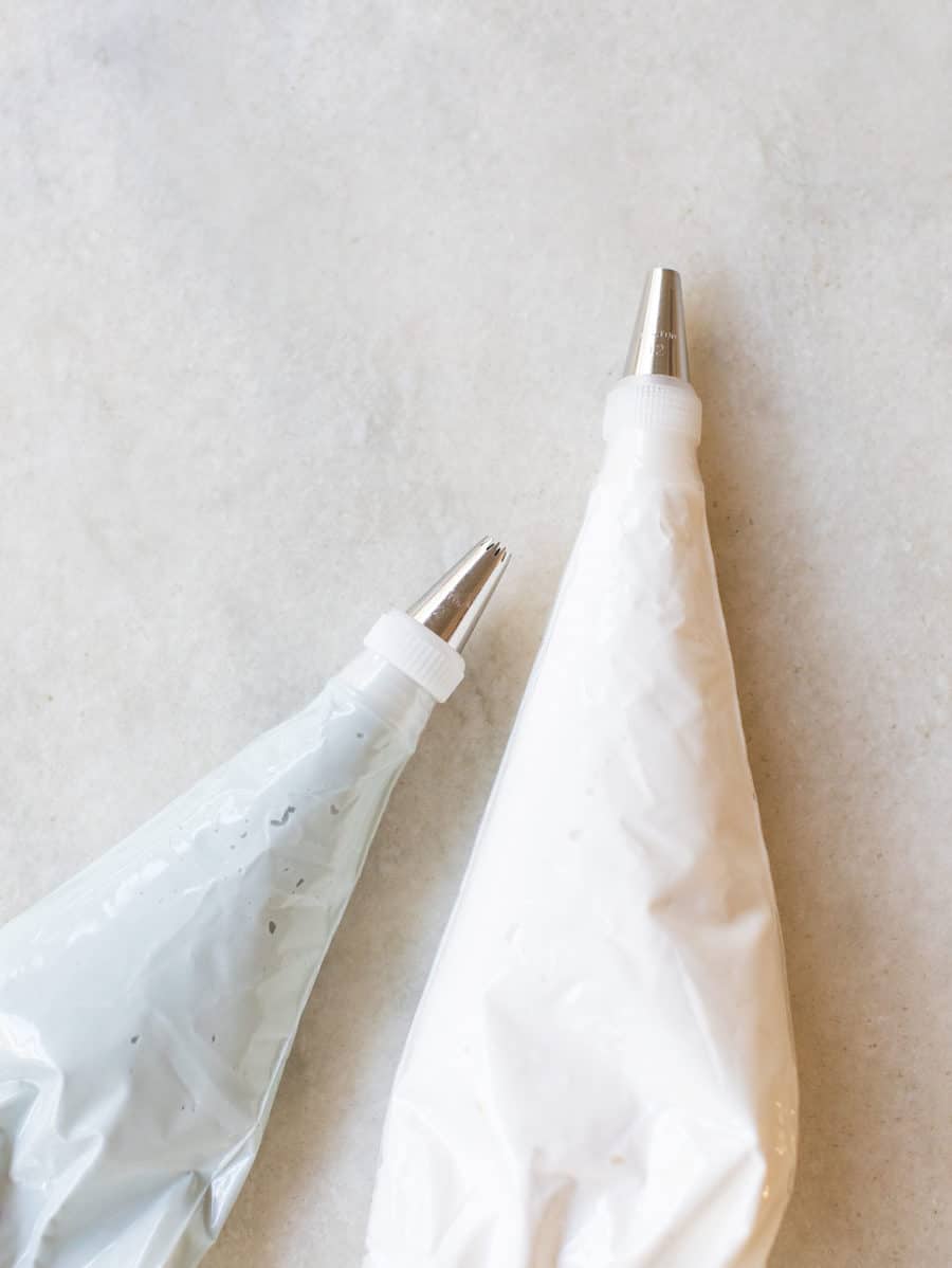 Gingerbread house icing in piping bags.