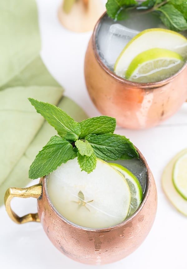 Irish Mule with Pear and mint in a copper mug.
